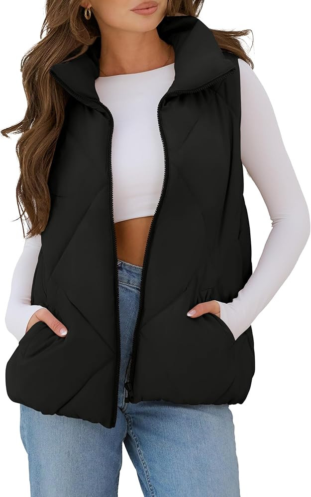 MEROKEETY Women's Puffer Vest Sleeveless Zip Up Quilted Coat Stand Collar Gilet Jacket With Pocke... | Amazon (US)