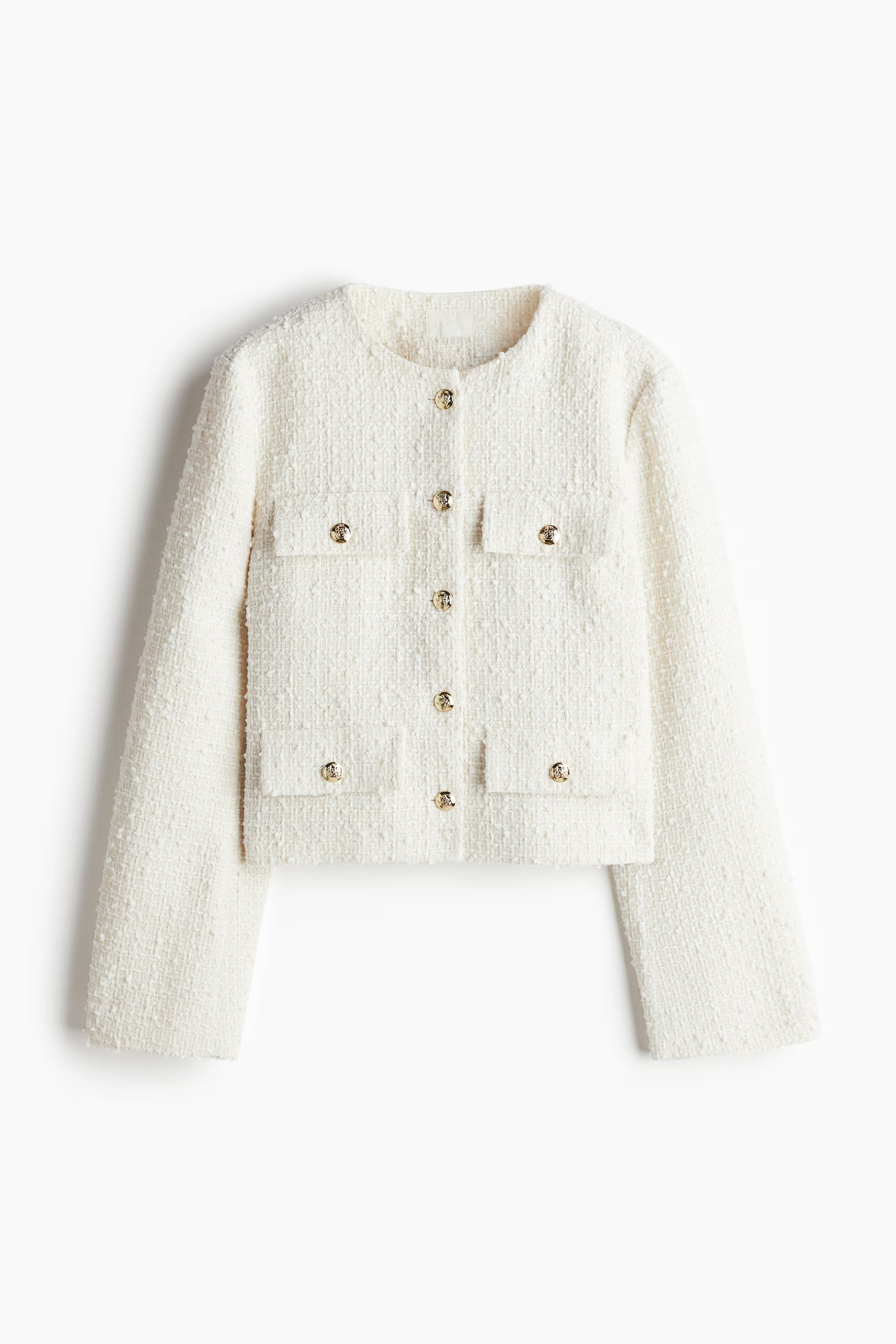 Jacket - Round neck - Long sleeve - White - Ladies | H&M GB | H&M (UK, MY, IN, SG, PH, TW, HK)
