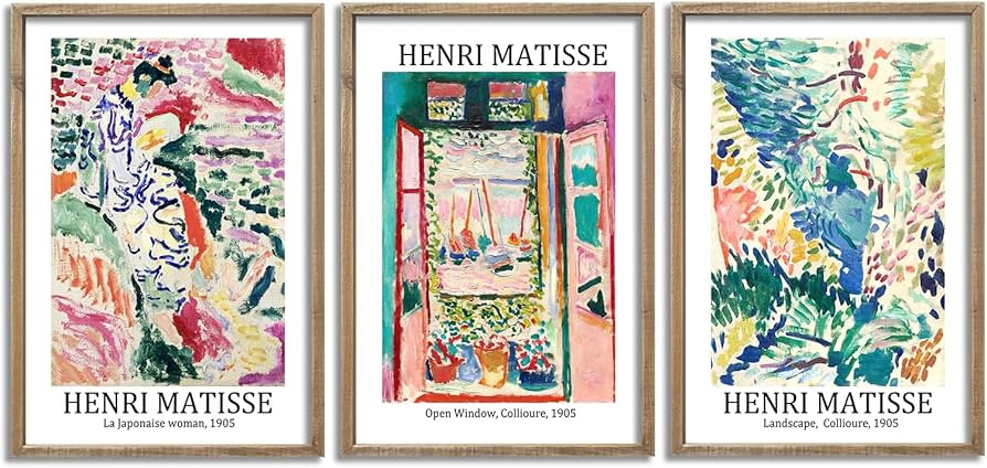 Henri Matisse Wall Art Decor Set of 3 16x24 Inch Large Rustic Farmhouse Aesthetic Wood Framed Mat... | Amazon (US)