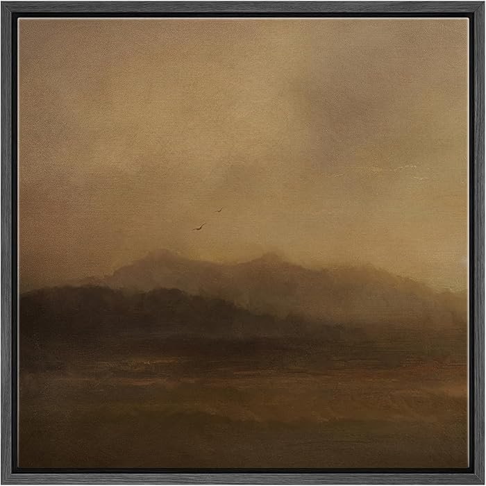 SIGNFORD Framed Canvas Print Wall Art Golden Misty Mountain Atmospheric Landscape with Birds Illu... | Amazon (US)