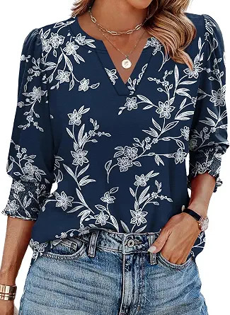 XIEERDUO Blouses for Women Dressy Casual 3/4 Length Sleeve Womens Tops V Neck T Shirts with Smock... | Amazon (US)