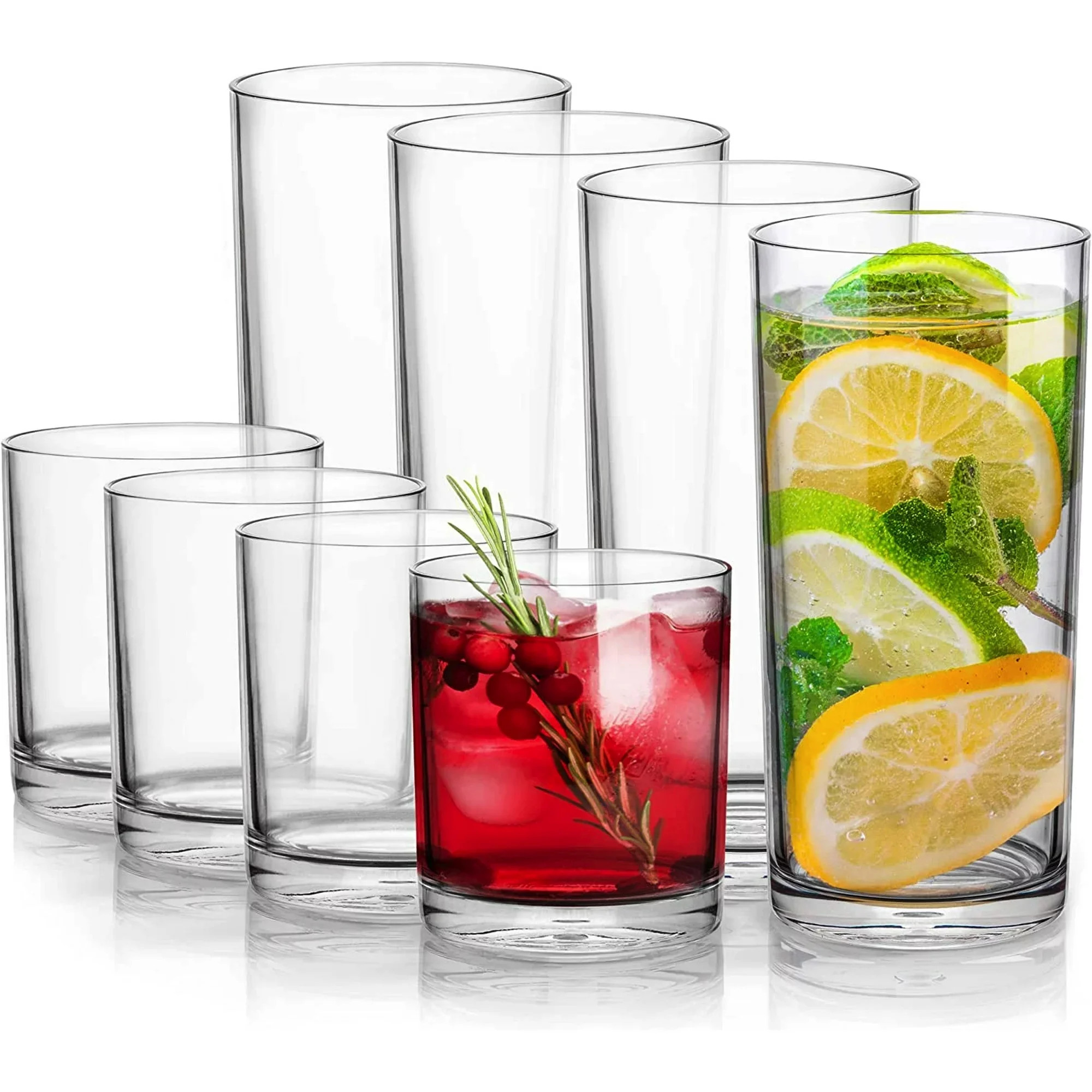 Zulay Kitchen Clear Plastic Drinking Glasses Acrylic Tumbler Drinkware 12 oz and 16 oz Set of 8 | Walmart (US)