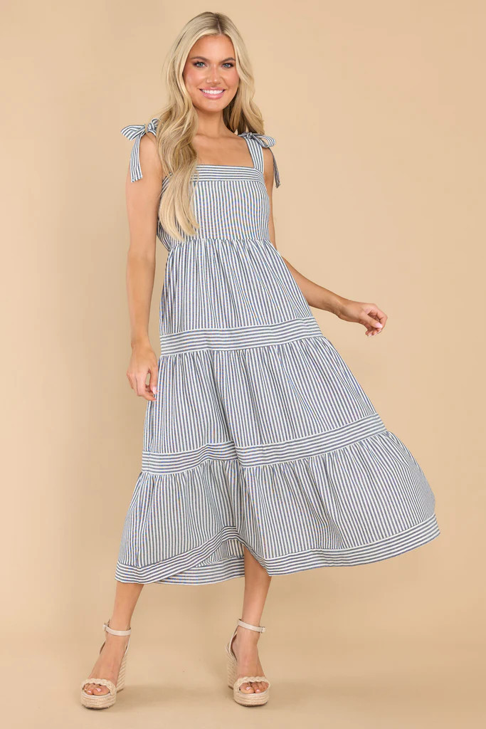 At The Orchard Navy Stripe Maxi Dress | Red Dress 