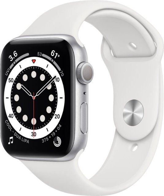 Apple Watch Series 6 (GPS) 44mm Silver Aluminum Case with White Sport Band - Silver | Best Buy U.S.