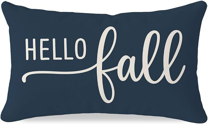 PANDICORN Hello Fall Throw Pillow Covers 12x20, Navy Blue Fall Decorations for Home Decor, Outdoo... | Amazon (US)
