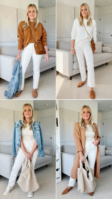 Ivory Off White Jeans Denim Styled 4 Wats for Fall | Mother Denim | Flare Jeans | Mango Sweater Coat | Jenni Kayne Mules | J Crew Denim Jacket 



#LTKstyletip