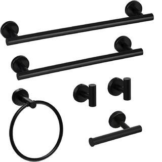 6-Piece Black Stainless Steel Bathroom Towel Rack Set Wall Mount H-THG08MB - The Home Depot | The Home Depot