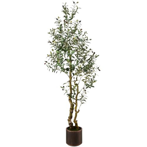 6FT Realistic Artificial Olive Tree with Fruits & Leaves-Premium Faux Tree for Modern Home, Living Room, Office Decor, Luxury Indoor Plants for Leather Sofa & Wood Furniture | Amazon (US)
