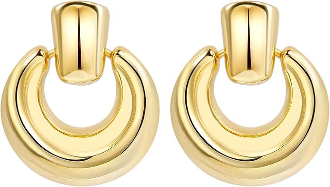 A Golden Cloud Gold Chunky Earrings For Women Statement Bamboo Vintage Dangle Drop Door Knocker P... | Amazon (US)