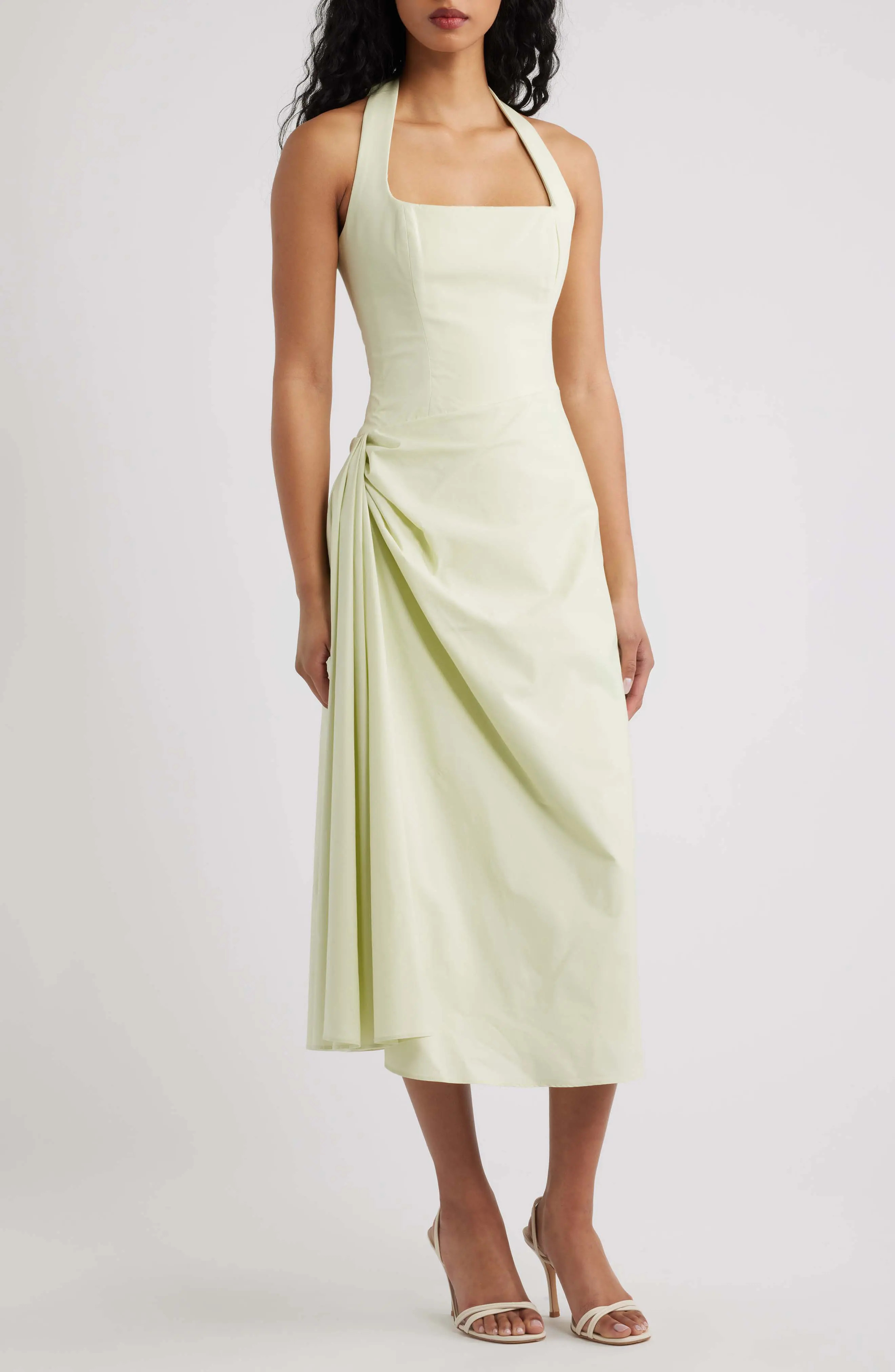 Tallulah Halter Neck Stretch Cotton Midi Dress (Women) | Nordstrom | Nordstrom