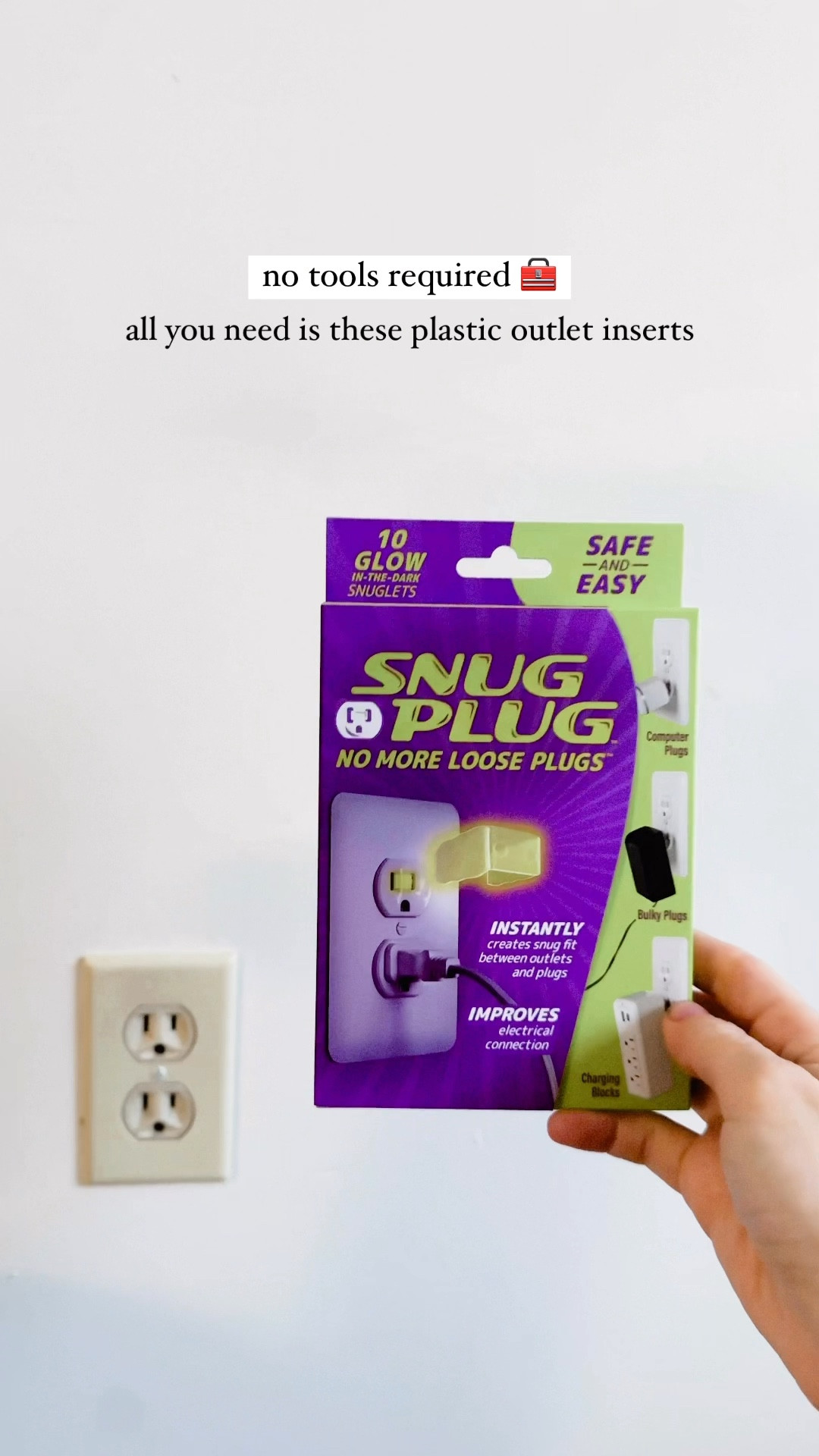 renter-friendly hack to fix the most annoying home problem—loose outlets🔌—without tools! 🧰 

we just moved into our new home last week and discovered one annoying problem—our chargers and chords kept falling out all the outlets 🫠 but I found this easy, affordable solution on amazon: glow-in-the-dark outlet snuglets⚡️

this hack is so simple, literally anyone could do it! you simply put the snuglet into your outlet and voilà, no more loose plugs! 🙌🏼

they are the ONLY safe and patented solution for loose outlets, made from UL-rated materials. 🇺🇸 designed, engineered, and manufactured in the USA.

do you have loose outlets in your home?

💬 comment SHOP and I’ll send you the link! 
🔗 you can also find them linked on my @amazon storefront and @shopltk #linkinbio

🏷️ #RenterFriendly #HomeHacks #LooseOutlets #diyhomerepair #AffordableSolution #GlowInTheDark #AmazonFinds #HomeImprovement #DIY #NewHome #SimpleSolutions #EasyFix #HomeTips #HouseHacks #RentersLife #ProblemSolved #MoveInReady #asmr

#LTKHome #LTKVideo #LTKSaleAlert