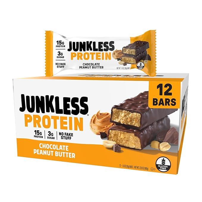 JUNKLESS Chocolate Peanut Butter Protein Bars | 15g Protein, No Added Sugar, High Fiber, Gluten F... | Amazon (US)