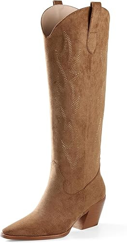 iiimmu Cowgirl Boots Women Knee High Boots Pointed Toe and Block Heel Cowboy Suede and Faux Leath... | Amazon (US)