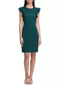 Women's Scuba Sheath Dress with Flutter Sleeves | Belk