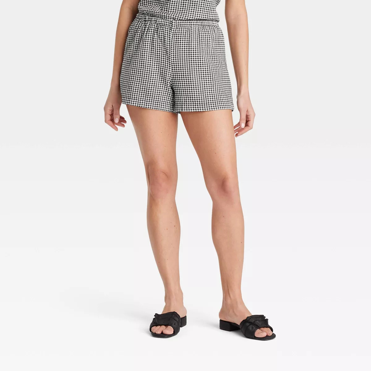Women's Mid-Rise Linen Pull-On Shorts - A New Day™ Black Gingham Check XS | Target