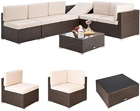 Pamapic 7 Pieces Outdoor Sectional, Wicker Patio Sectional Sofa Conversation Set, Rattan Sofa wit... | Amazon (US)