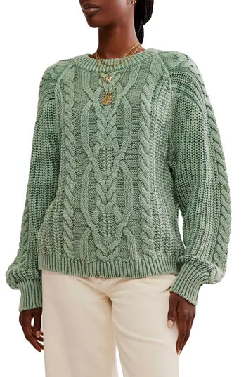 Free People Frankie Cable Cotton Sweater in Sea Spray at Nordstrom Rack, Size Large | Nordstrom Rack
