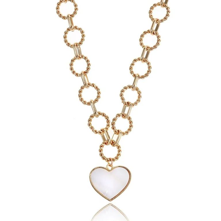 Time and Tru Women's Gold Tone Mother of Pearl Heart Statement Necklace - Walmart.com | Walmart (US)