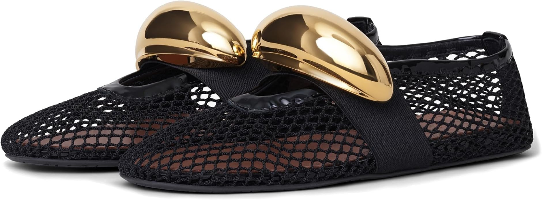 Mesh Ballet Flats for Women Brass Jewel Fishnet flats with Strap Round Toe Ballerina Shoes Casual... | Amazon (US)