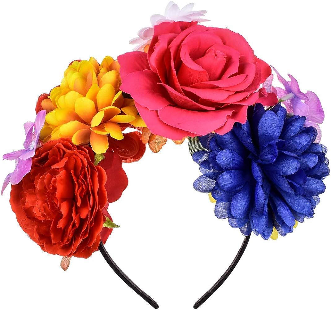 Frida Kahlo Mexican Rose Flower Crown Headband Halloween Party Costume Headpiece NC26 | Amazon (US)