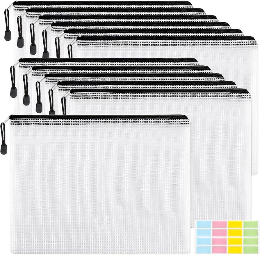 EOOUT 12pcs A3 Mesh Zipper Pouch File Bags, Black Reusable Zipper Bags for Organizing Storage, Wa... | Amazon (US)