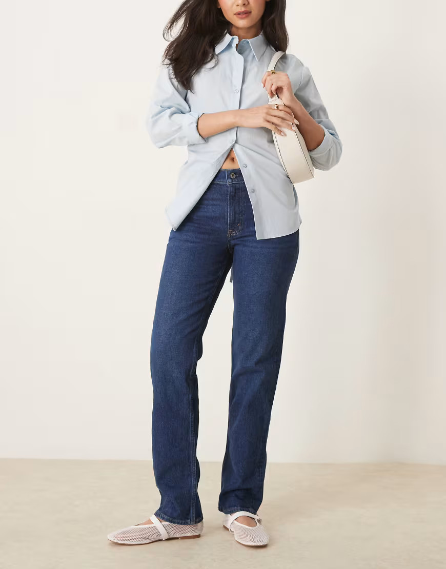 Abercrombie & Fitch mid rise straight jean in dark wash-Blue | ASOS (Global)