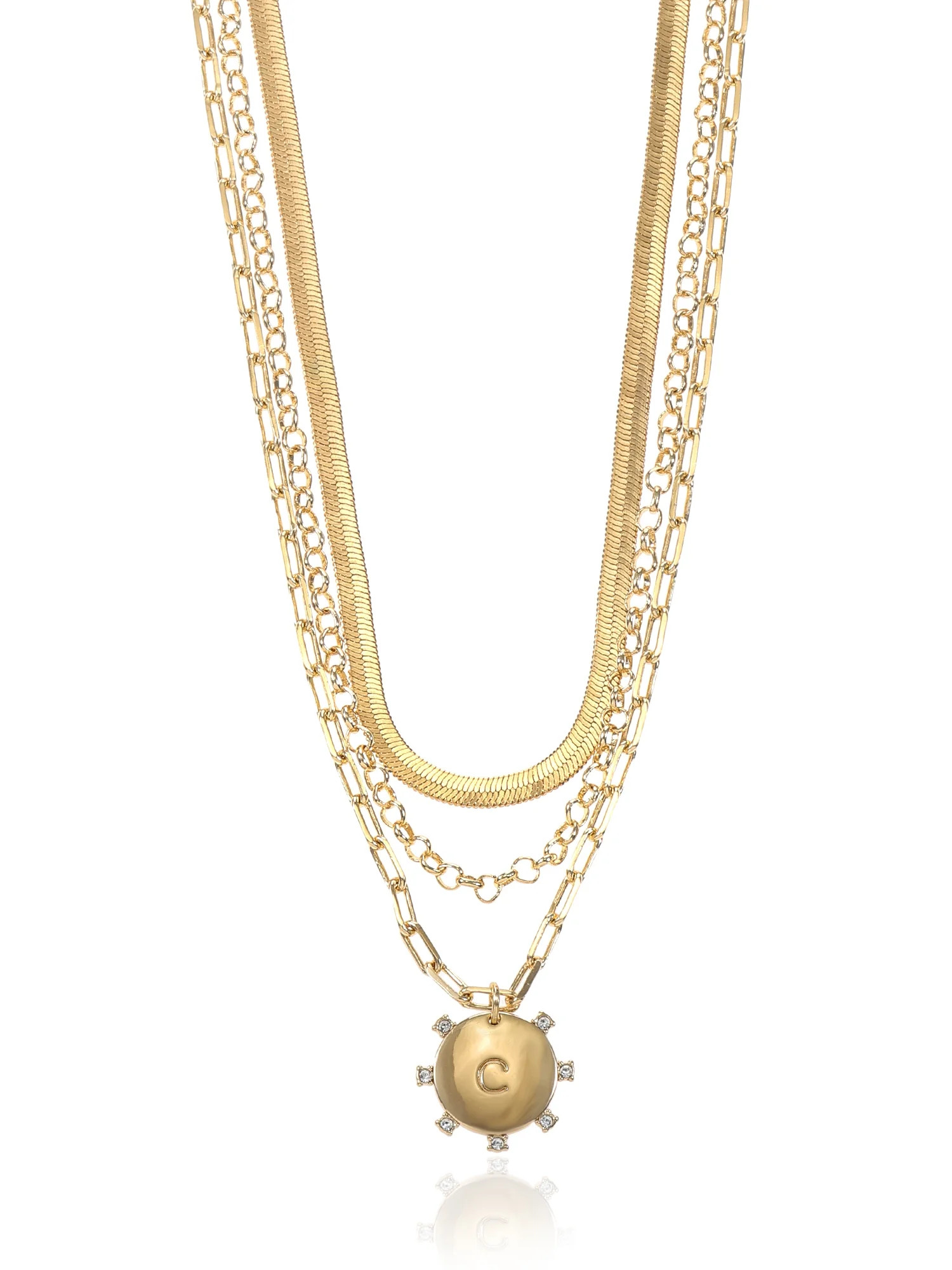 Time and Tru Goldtone Necklace, 3 Piece, Initial C | Walmart (US)