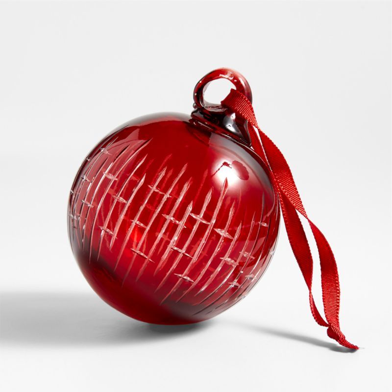 Handmade Red Etched Glass Ball Christmas Tree Ornament + Reviews | Crate & Barrel | Crate & Barrel