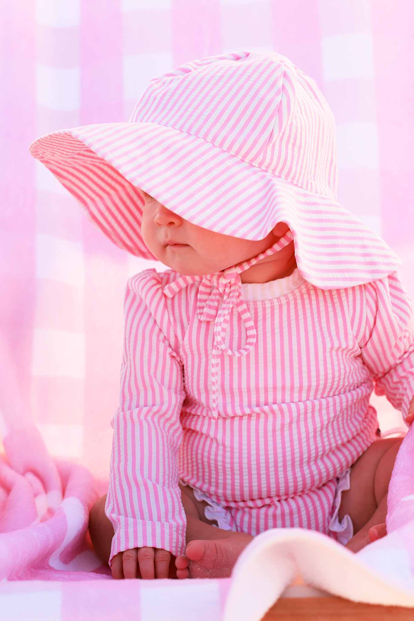 Printed Sun Hat | Seersucker Dusty Pink | Caden Lane