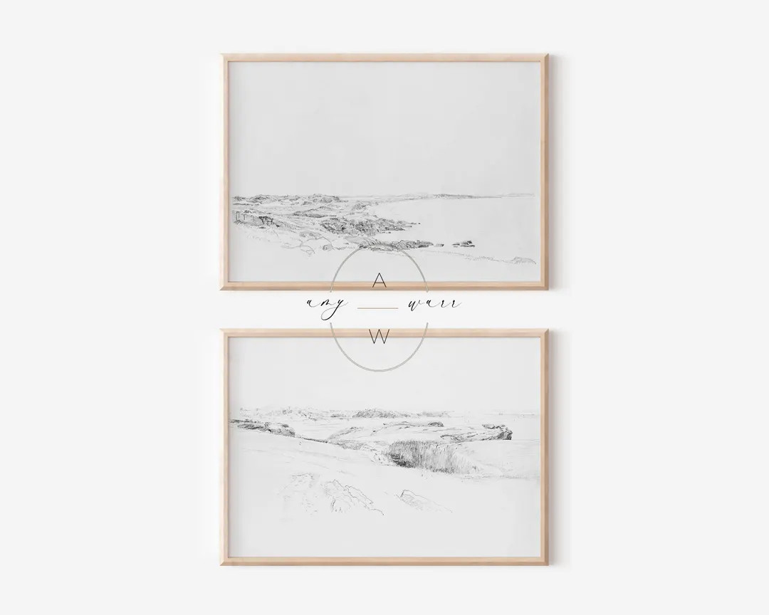 Vintage Beach Prints Set, Black and White Coastal Drawings, Summer Printable Art - Etsy | Etsy (US)