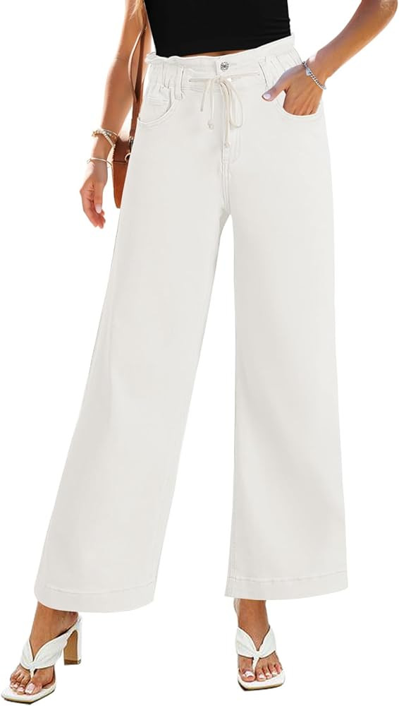 GRAPENT Wide Leg Jeans for Women Stretch High Wasited Elastic Waist Bell Bottom Baggy Y2K Pants | Amazon (US)