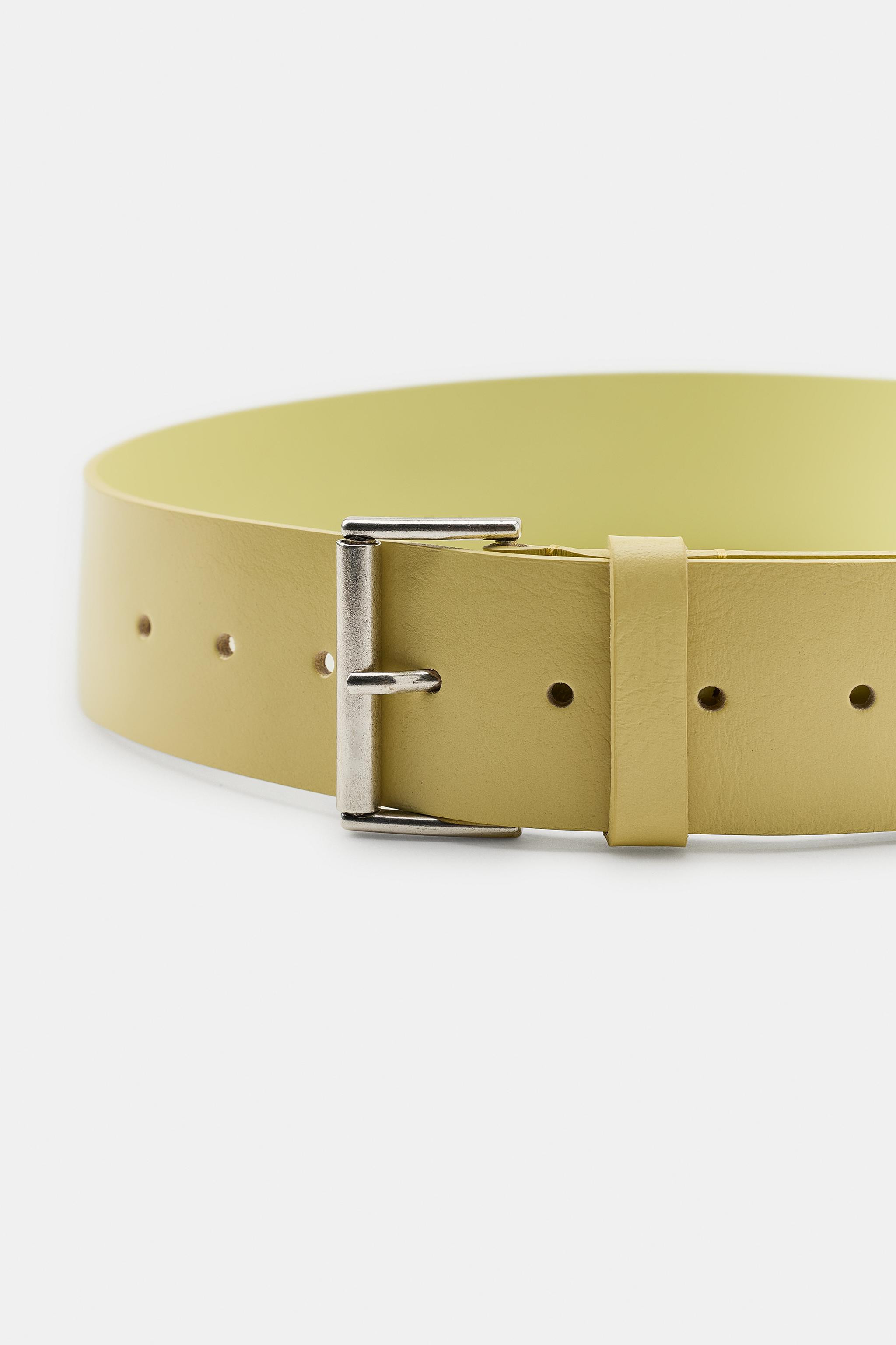 100% LEATHER BELT WITH RECTANGULAR BUCKLE | Zara US