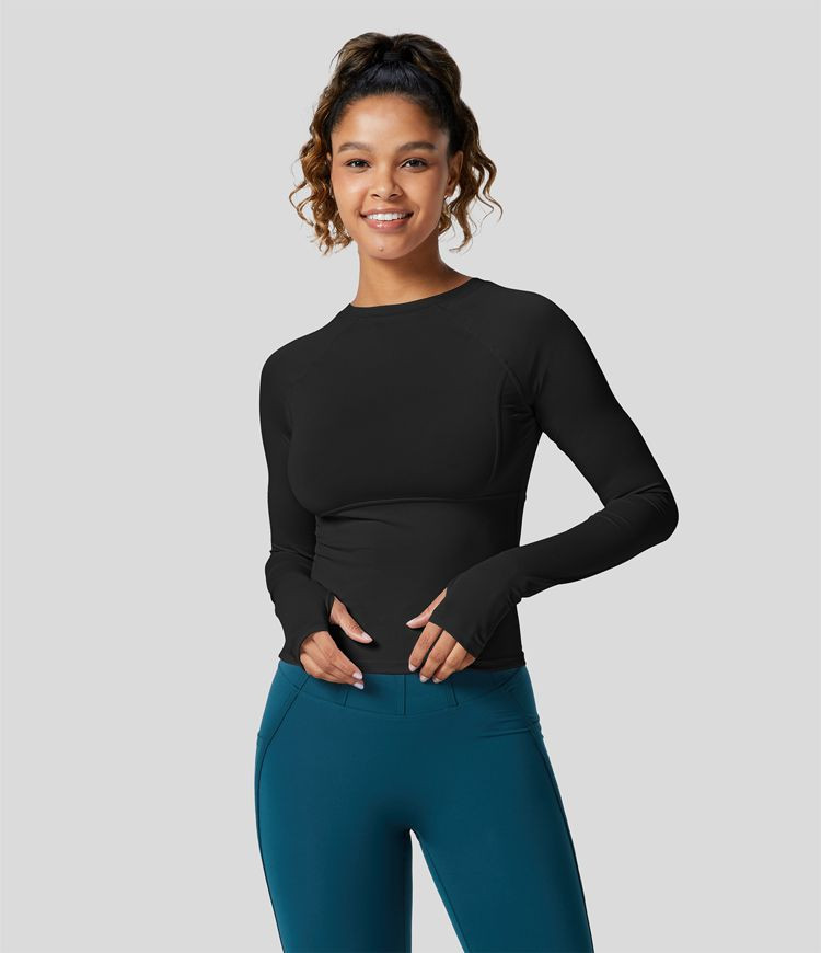 Solid Thumb Hole Yoga Sports Top | HALARA