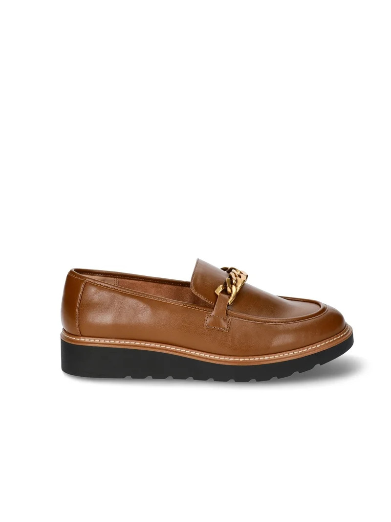Time and Tru Women's Faux Leather Comfort Loafers with Chain Accent, Wide Width | Walmart (US)