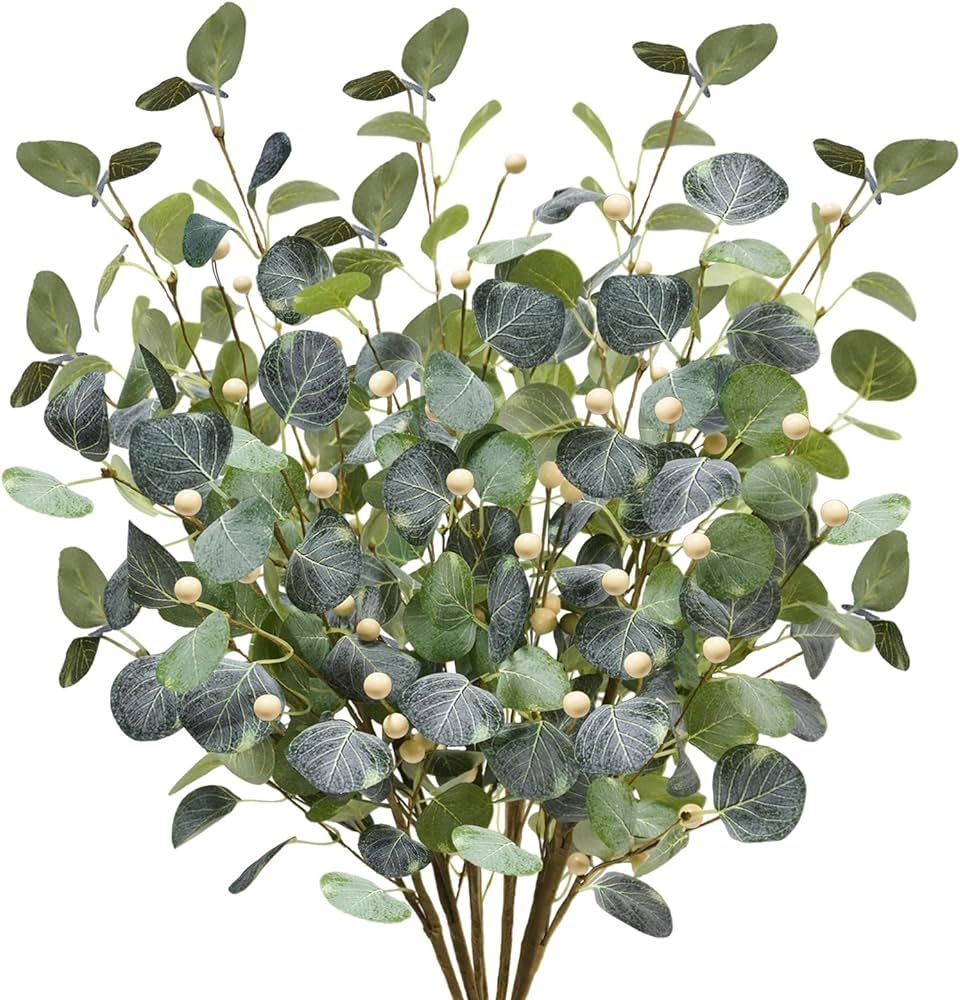 6 PCS Artificial Eucalyptus Stems with Berries 27.5" Faux Eucalyptus Branches Leaves Artficial Gr... | Amazon (US)