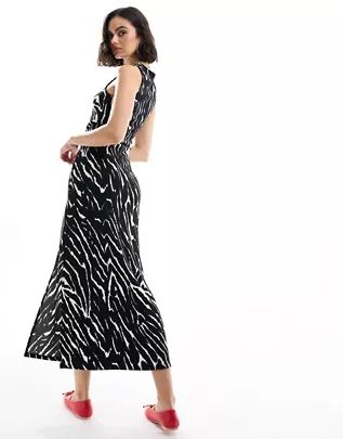 Pieces round neck sleeveless maxi dress in black zebra print | ASOS (Global)