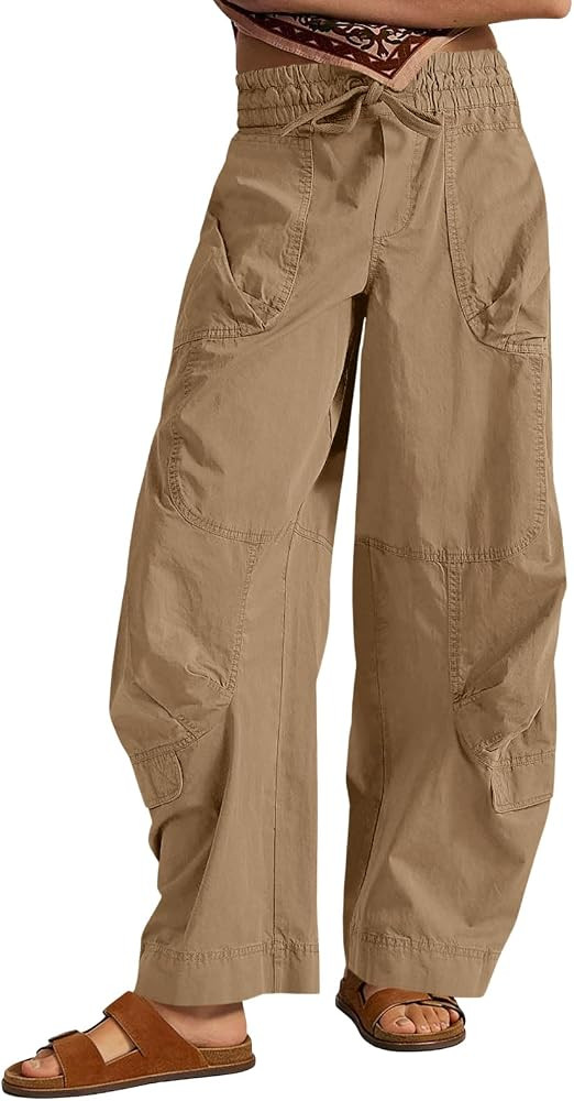 Aoysky Womens Baggy Barrel Wide Leg Pants Drawstring Elastic High Waisted Casual Loose Active Tro... | Amazon (US)