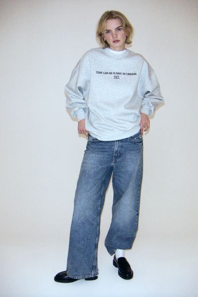 Oversized Printed Sweatshirt - Light grey marl/Alice in Wonderland - Ladies | H&M US | H&M (US + CA)