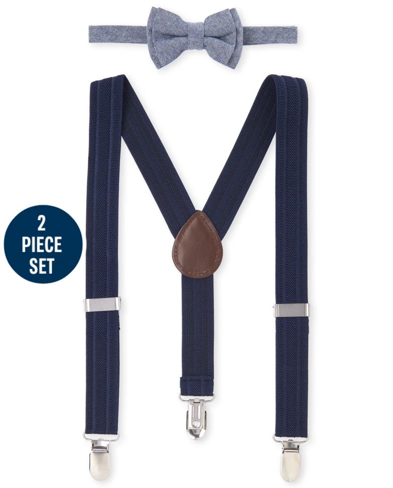 Toddler Boys Chambray Matching Bow Tie And Suspenders Set - tidal | The Children's Place