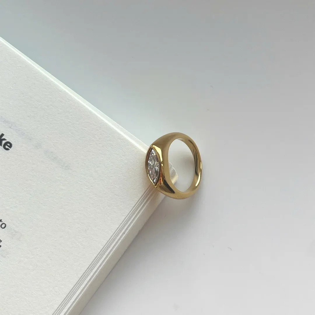 Gold Marquise Crystal Ring, 18K Plated Stainless Steel Band - Etsy | Etsy (US)