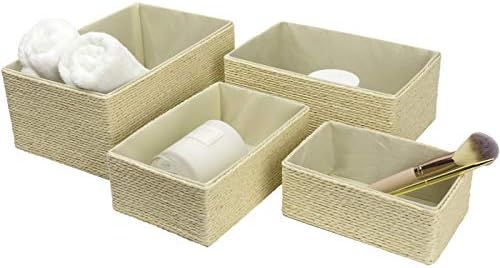 Storage Baskets Set 4 - Stackable Woven Basket Paper Rope Bin, Storage Boxes for Makeup Closet Ba... | Amazon (US)