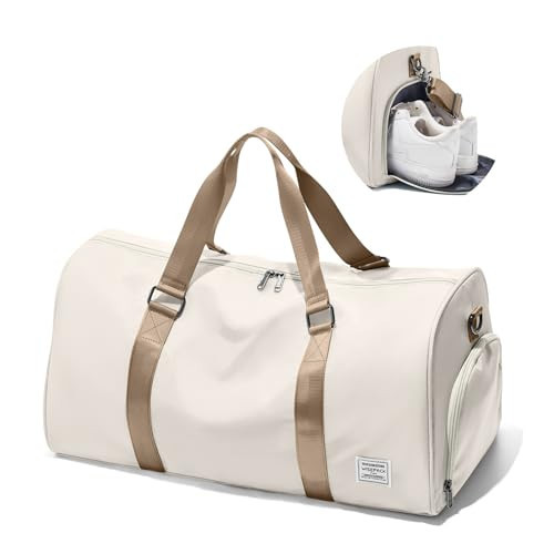 Gym Bag for Women Men with Shoe Compartment,Small Travel Duffle Bags for Traveling Overnight Weekender Bag Personal Item Travel Bag Large Sport Bag Workout Bag Beige Brown | Amazon (US)
