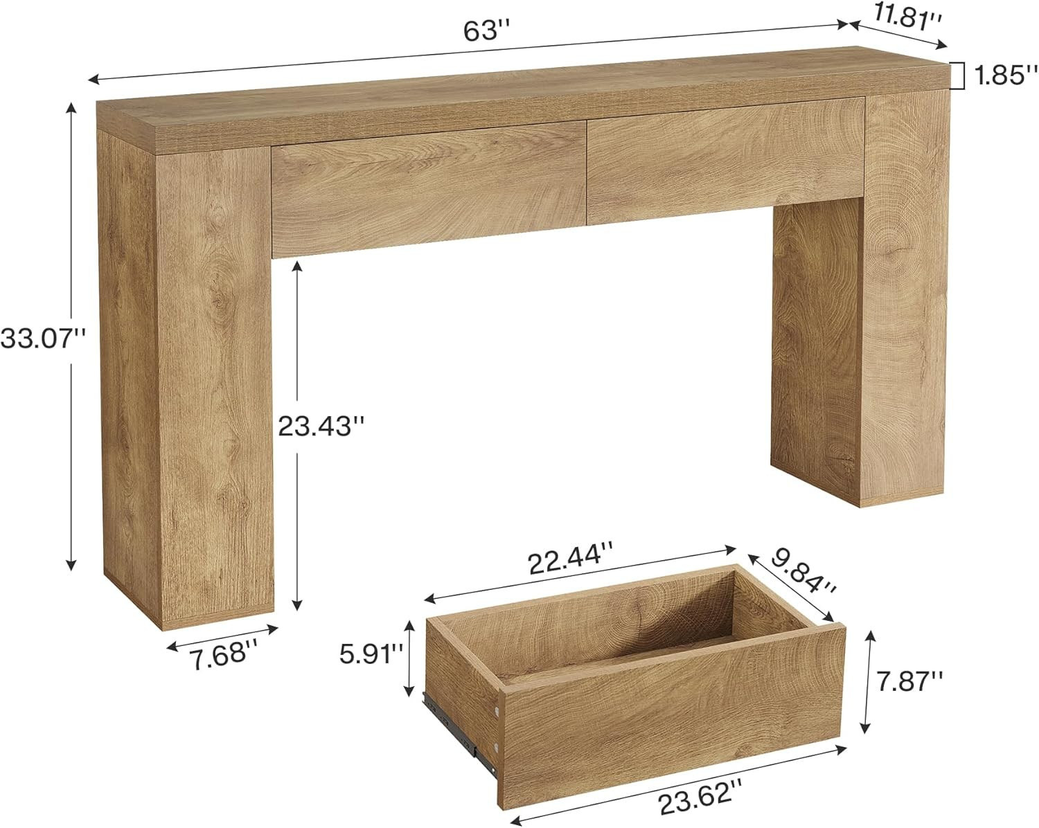 Tribesigns 63-Inch Wooden Console Table with 2 Hidden Drawers, Farmhouse Rustic Brown Sofa Table ... | Amazon (US)