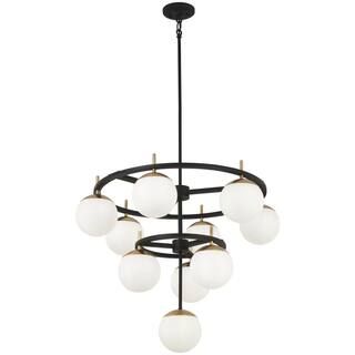 George Kovacs Alluria 10-Light Weathered Black with Autumn Gold Chandelier with Etched Opal Glass Sh | The Home Depot