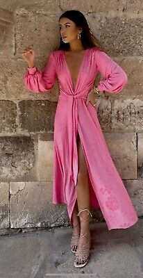ZARA Hot Pink Floral Jacquard Wrap Long Sleeve Maxi Dress Kimono Dress size M 12  | eBay | eBay US