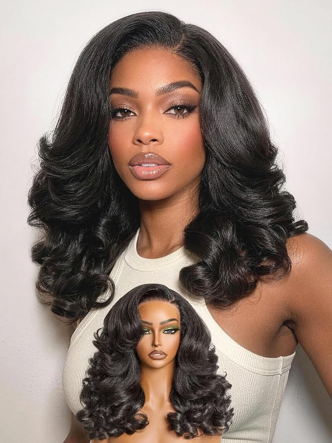 Loose Body Wave Wig Veralux Fiber Blend Human Hair Glueless Wig Yaki Layered Wavy Wig Side Part L... | Amazon (US)