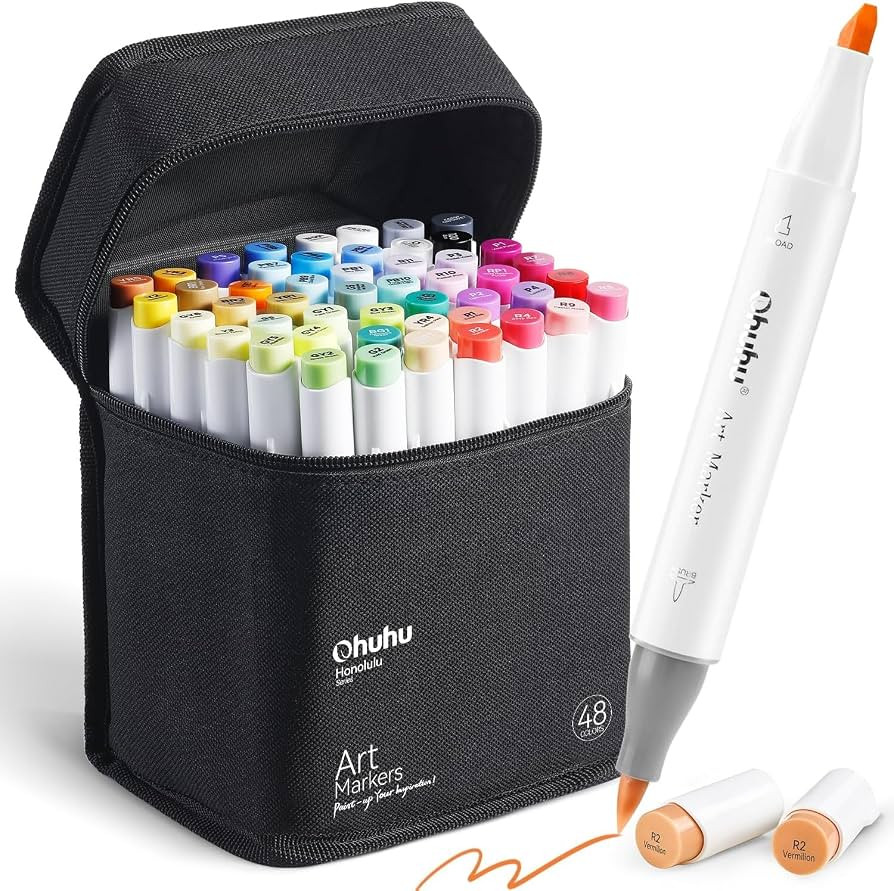 Ohuhu Brush Marker Pens 48 Colours, Dual Tip Brush & Chisel Sketch Art Pens for Artist, Students,... | Amazon (UK)