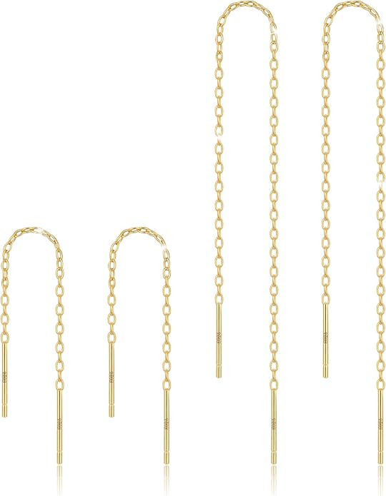 Sterling Silver Threader Chain Earrings Dangle,Gold/White Gold Plated,Hypoallergenic & Lightweigh... | Amazon (US)
