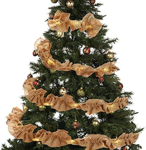 Christmas Tree Garland with Led Light String Rustic Burlap Ribbon Wedding Handmade Ribbons Decora... | Amazon (US)