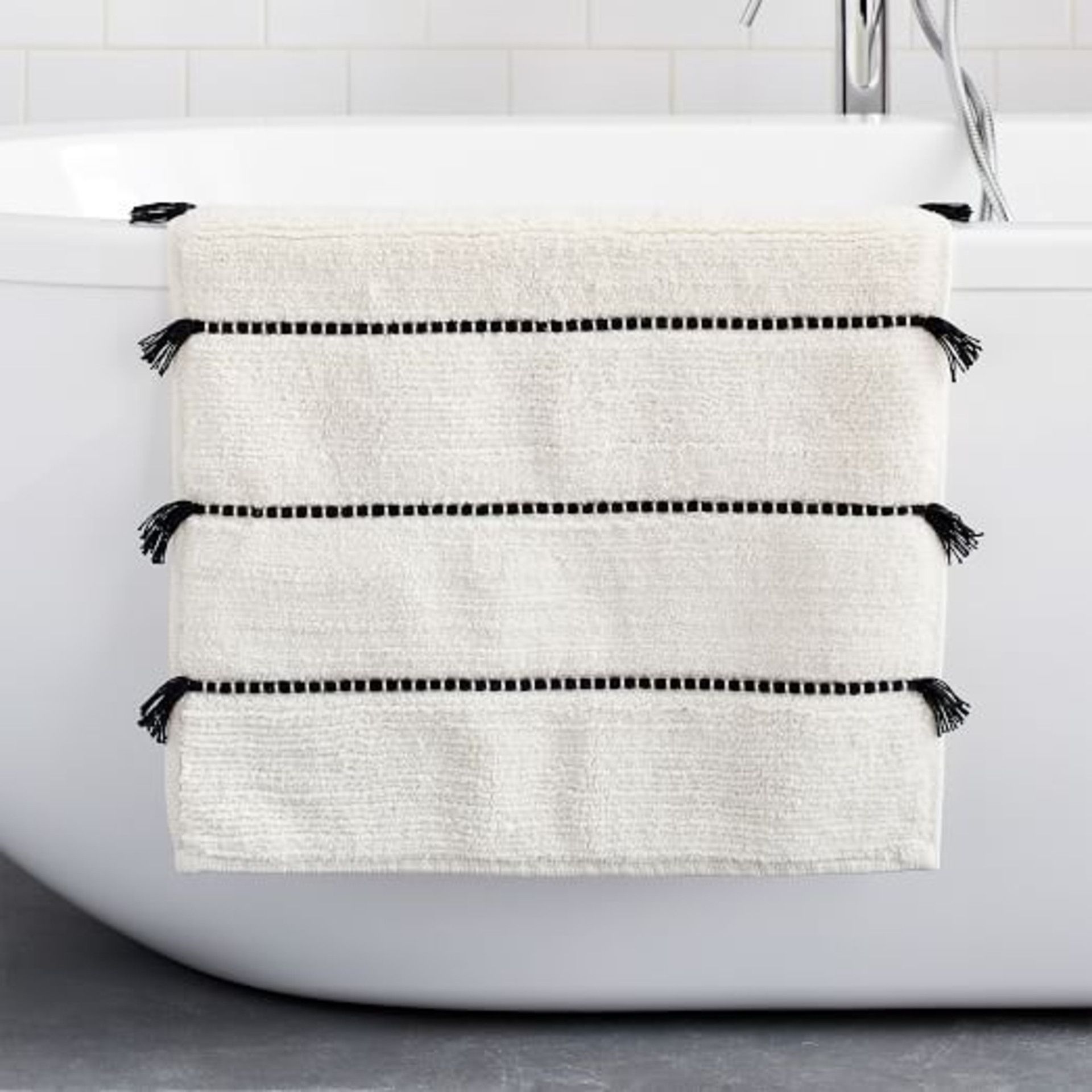 Organic Tassel Stripe Bath Mat -  White | West Elm (UK)